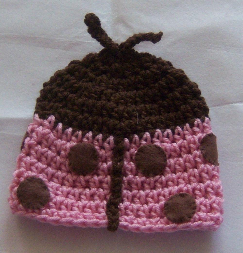 Newborn 0-3 months pink and brown ladybug lady bug beanie baby hat photo prop so cute